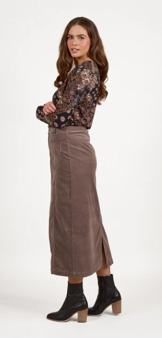 VASSALLI TAUPE CORD SKIRT MID LENGTH