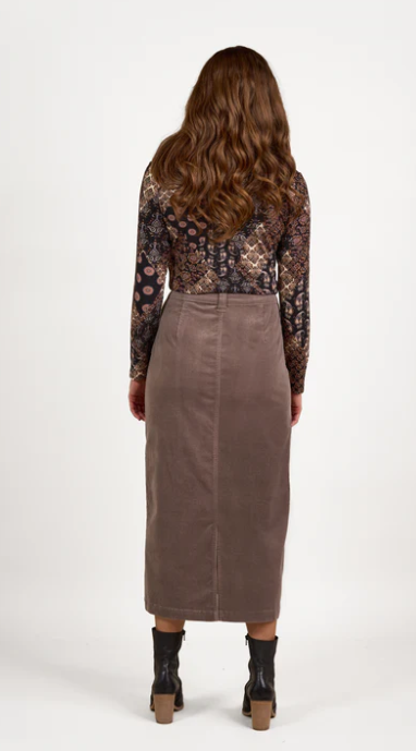 VASSALLI TAUPE CORD SKIRT MID LENGTH