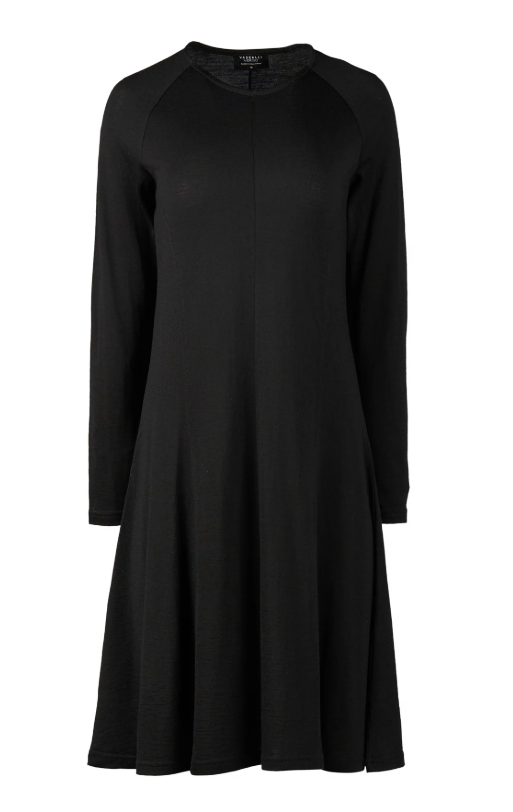 VASSALLI 100% MERINO LONG SLEEVE SWING DRESS BLACK