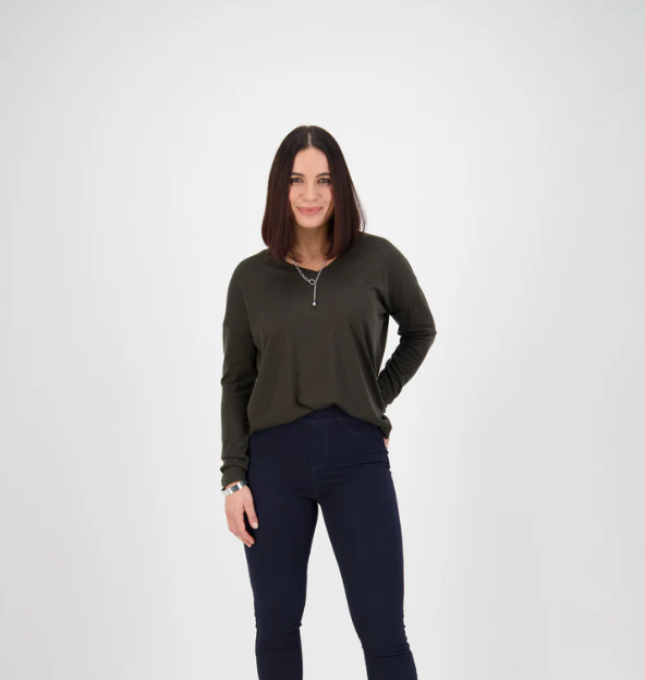 VASSALLI SKINNY LEG FULL LENGTH CONRAST STITCH DENIM PULL ON BLACK