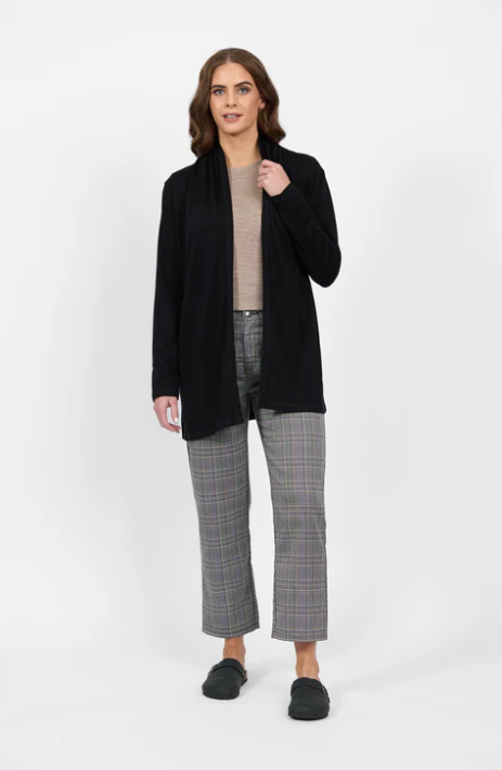 VASSALLI 100% MERINO RELAXED CARDI BLACK