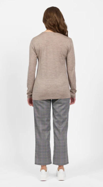 VASSALLI 100% MERINO BASIC LONG SLEEVE CREW NECK TOP TWIG