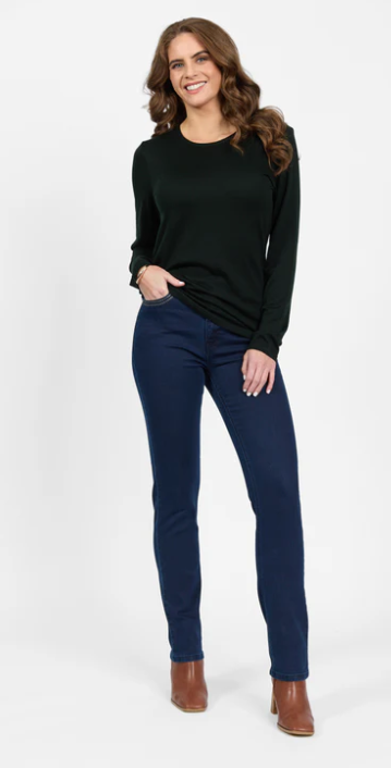 VASSALLI 100% MERINO BASIC LONG SLEEVE CREW NECK FOREST