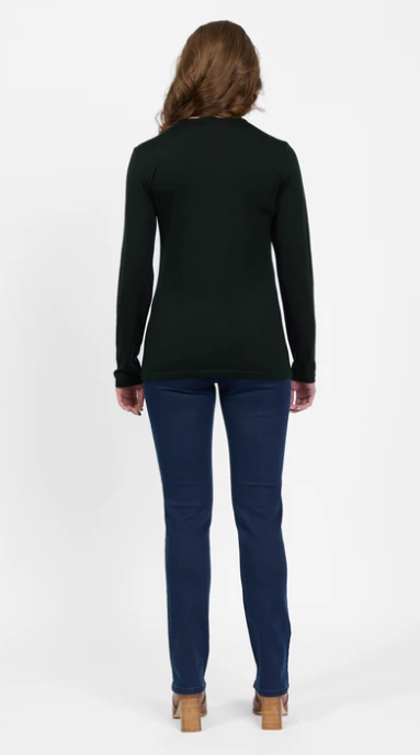 VASSALLI 100% MERINO BASIC LONG SLEEVE CREW NECK FOREST