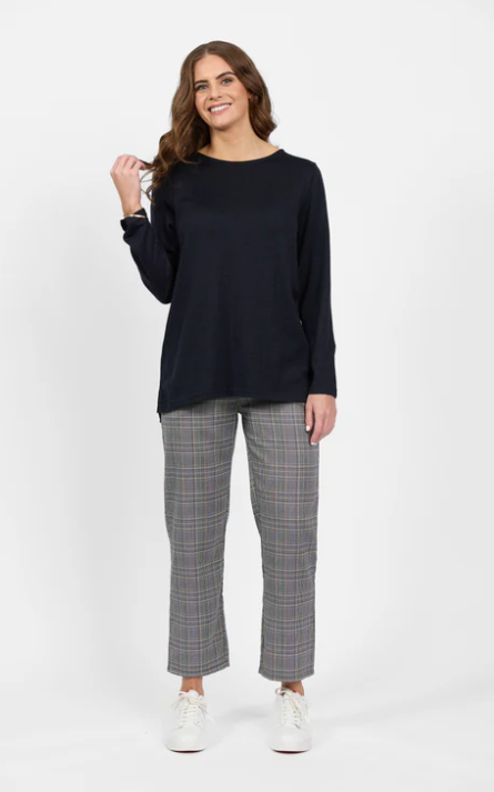 VASSALLI 100% MERINO LONG SLEEVE WITH BACK BUTTON PLACKET MIDNIGHT