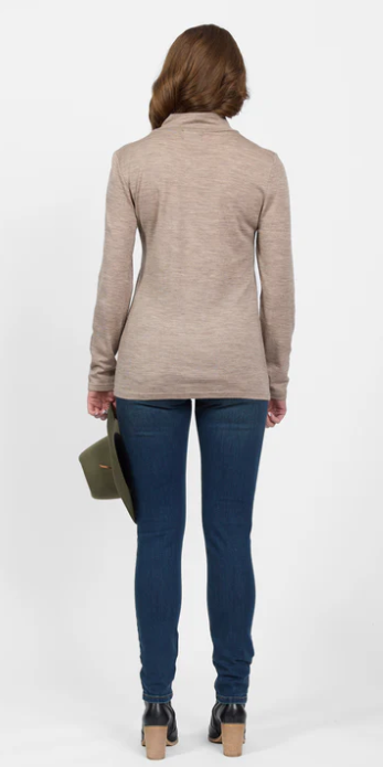 VASSALLI 100% MERINO BASIC LONG SLEEVE POLO NECK TOP TWIG