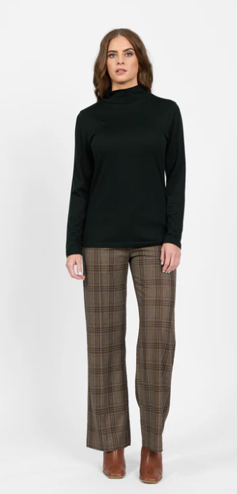 VASSALLI 100% MERINO BASIC LONG SLEEVE POLO NECK TOP FOREST
