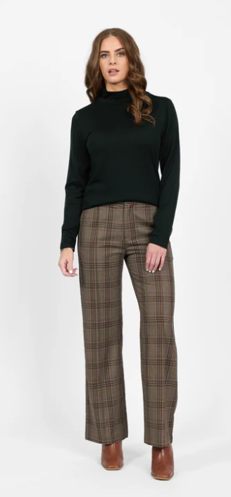 VASSALLI 100% MERINO BASIC LONG SLEEVE POLO NECK TOP FOREST
