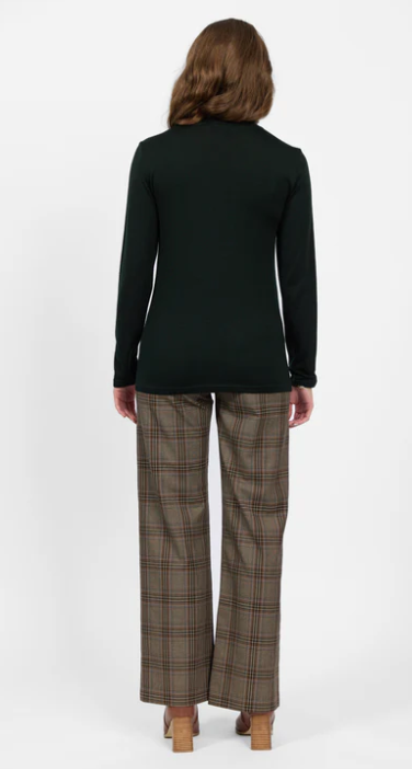 VASSALLI 100% MERINO BASIC LONG SLEEVE POLO NECK TOP FOREST