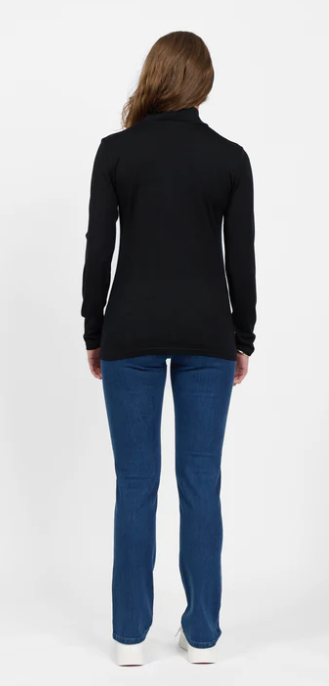 VASSALLI 100% MERINO BASIC LONG SLEEVE POLO NECK TOP MIDNIGHT