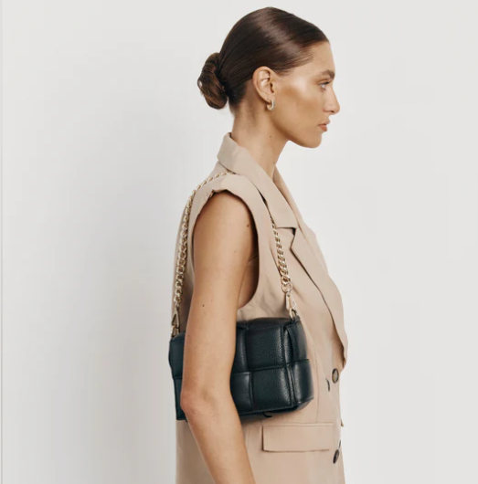VESTIRSI MARGOT BLACK LEATHER WOVEN BAG