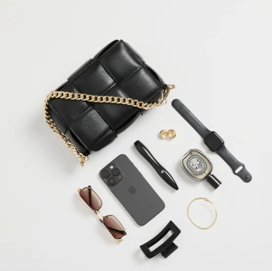 VESTIRSI MARGOT BLACK LEATHER WOVEN BAG