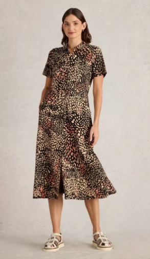 WHITE STUFF RUA JERSEY SHIRT DRESS BLACK MULTI