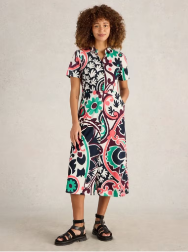 WHITE STUFF RUA JERSEY SHIRT DRESS BLACK MULTI