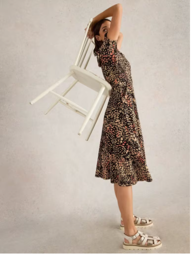 WHITE STUFF RUA JERSEY SHIRT DRESS BLACK MULTI