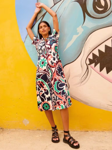 WHITE STUFF RUA JERSEY SHIRT DRESS BLACK MULTI