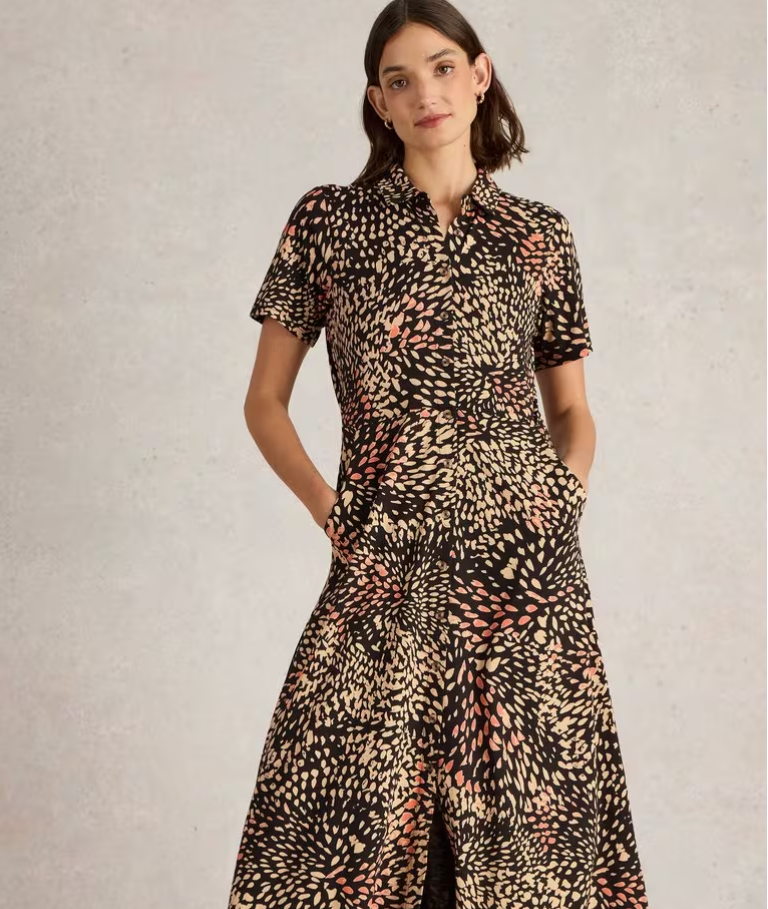 WHITE STUFF RUA JERSEY SHIRT DRESS BLACK MULTI