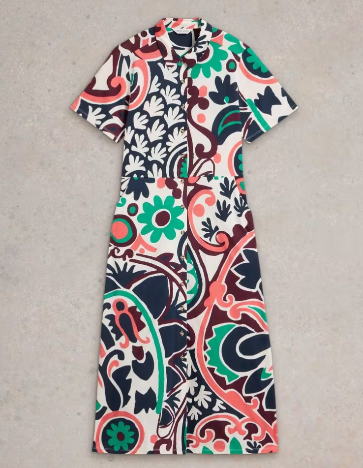 WHITE STUFF RUA JERSEY SHIRT DRESS BLACK MULTI