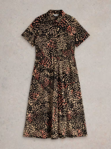 WHITE STUFF RUA JERSEY SHIRT DRESS BLACK MULTI