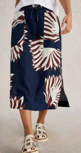 WHITE STUFF ELLE LINEN NAVY PRINT SKIRT