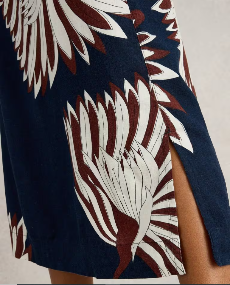 WHITE STUFF ELLE LINEN NAVY PRINT SKIRT