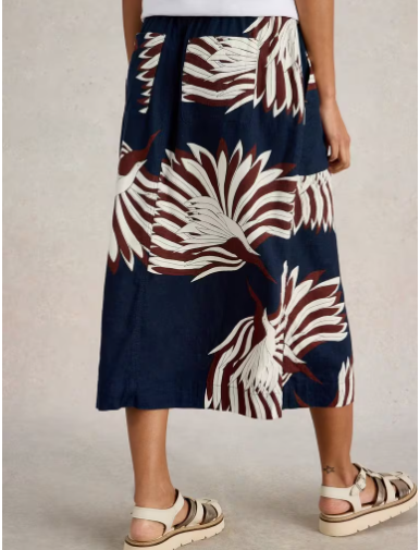 WHITE STUFF ELLE LINEN NAVY PRINT SKIRT
