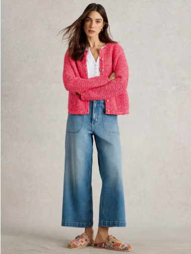 WHITE STUFF BELLE STITCHY CARDI BRT PINK MULTI