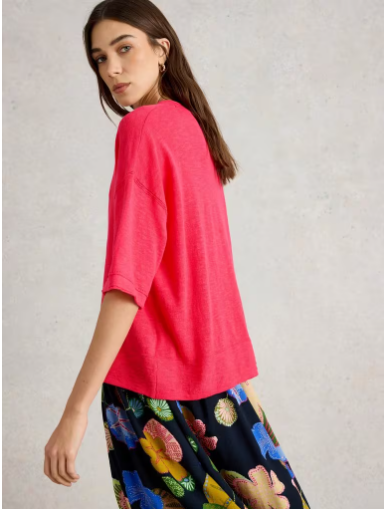 WHITE STUFF KATE LINEN BLEND TEE PINK