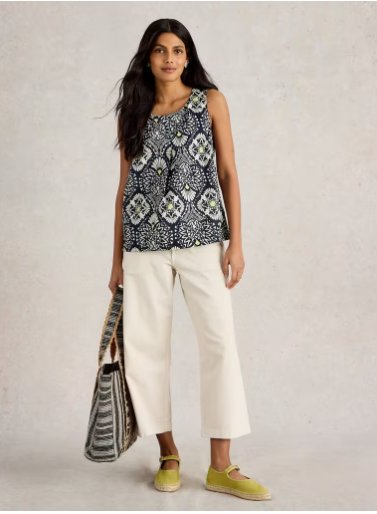 WHITE STUFF PARADISE COTTON TOP NAVY PRINT