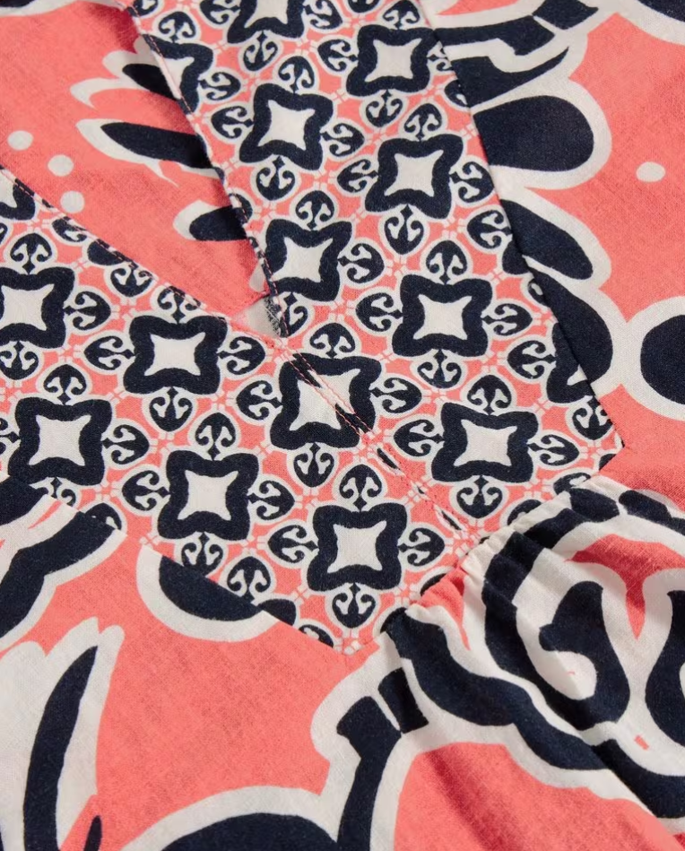 WHITE STUFF ASH LINEN BLEND TOP CORAL PRINT