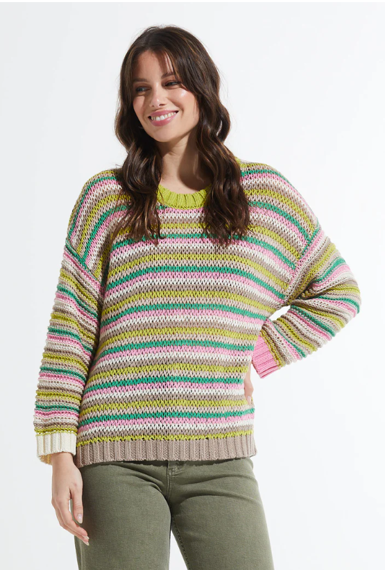 ZAKET & PLOVER CHUNKY STRIPE SWEATER CHARTREUSE