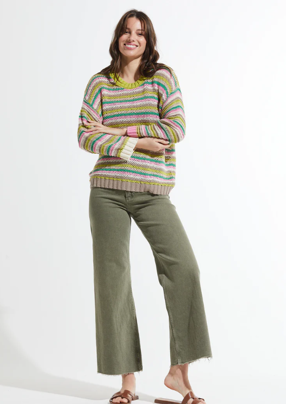 ZAKET & PLOVER CHUNKY STRIPE SWEATER CHARTREUSE