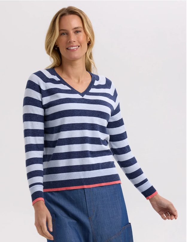 ZAKET & PLOVER STRIPE V KNIT DENIM