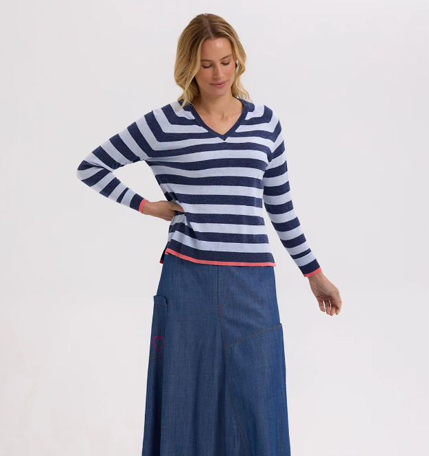 ZAKET & PLOVER STRIPE V KNIT DENIM