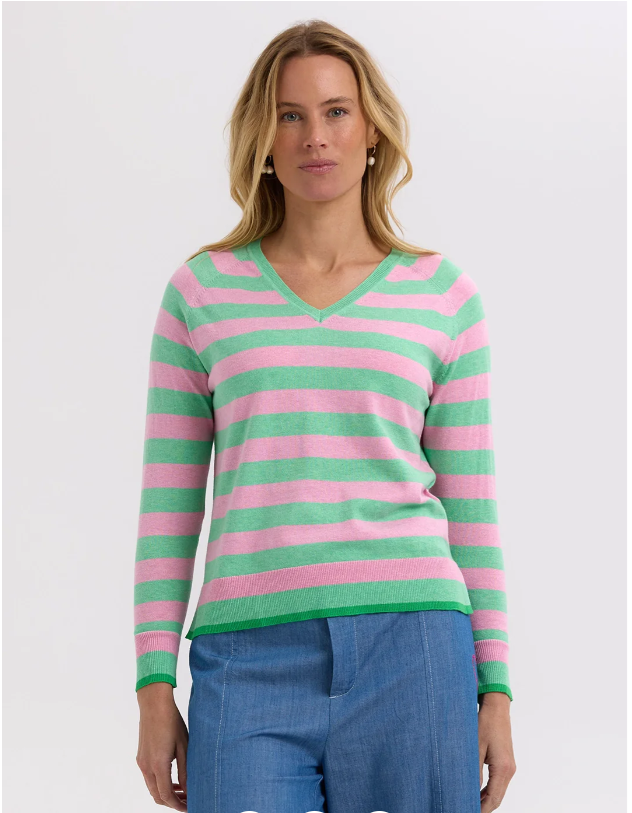 ZAKET & PLOVER STRIPE V KNIT SPEARMINT