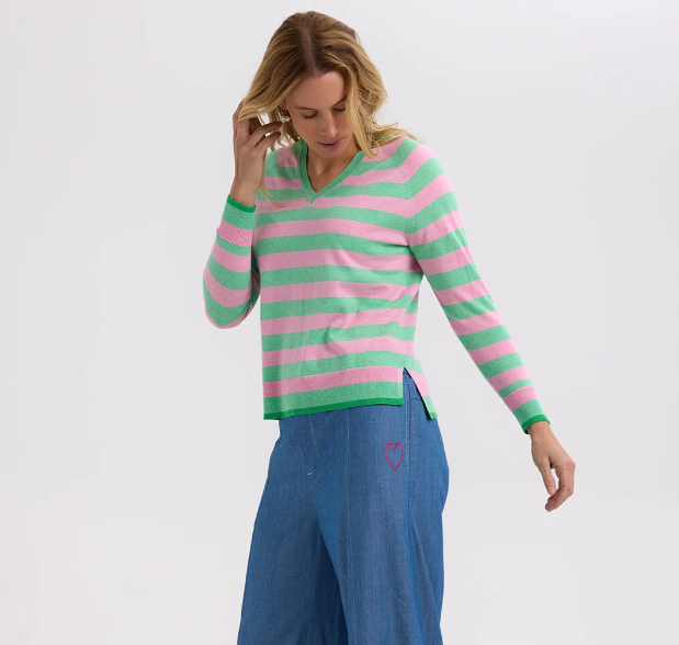 ZAKET & PLOVER STRIPE V KNIT SPEARMINT