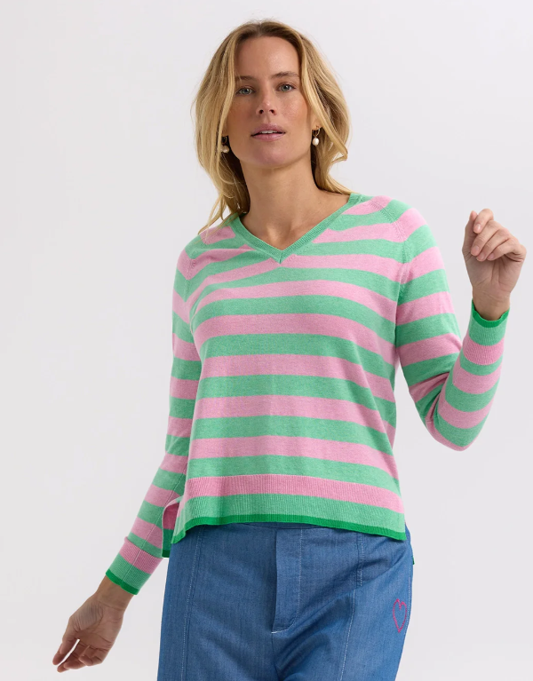 ZAKET & PLOVER STRIPE V KNIT SPEARMINT