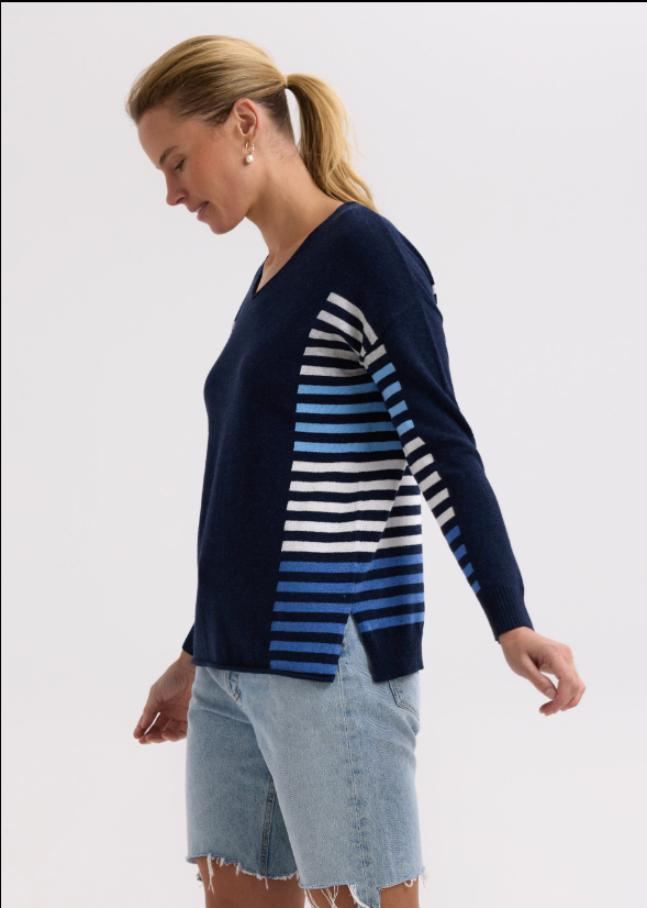 ZAKET & PLOVER SIDE STRIPE JUMPER DENIM