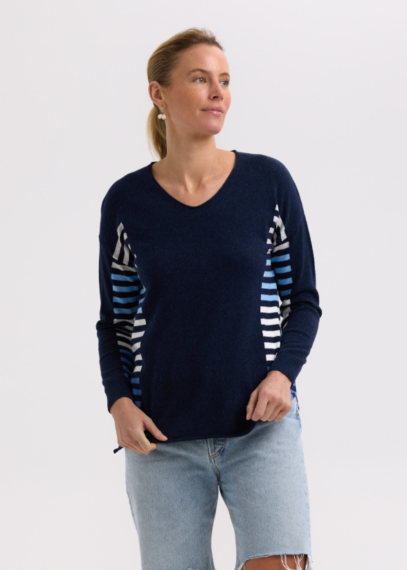ZAKET & PLOVER SIDE STRIPE JUMPER DENIM