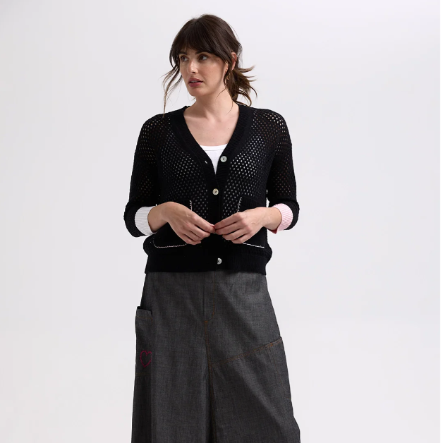 ZAKET & PLOVER HOLEY CARDIGAN BLACK