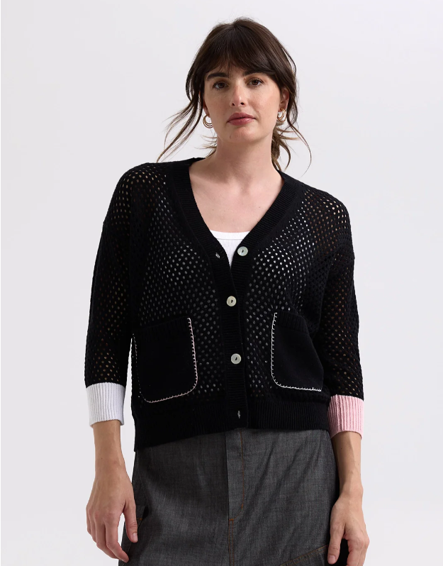 ZAKET & PLOVER HOLEY CARDIGAN BLACK