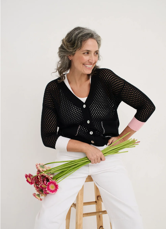 ZAKET & PLOVER HOLEY CARDIGAN BLACK