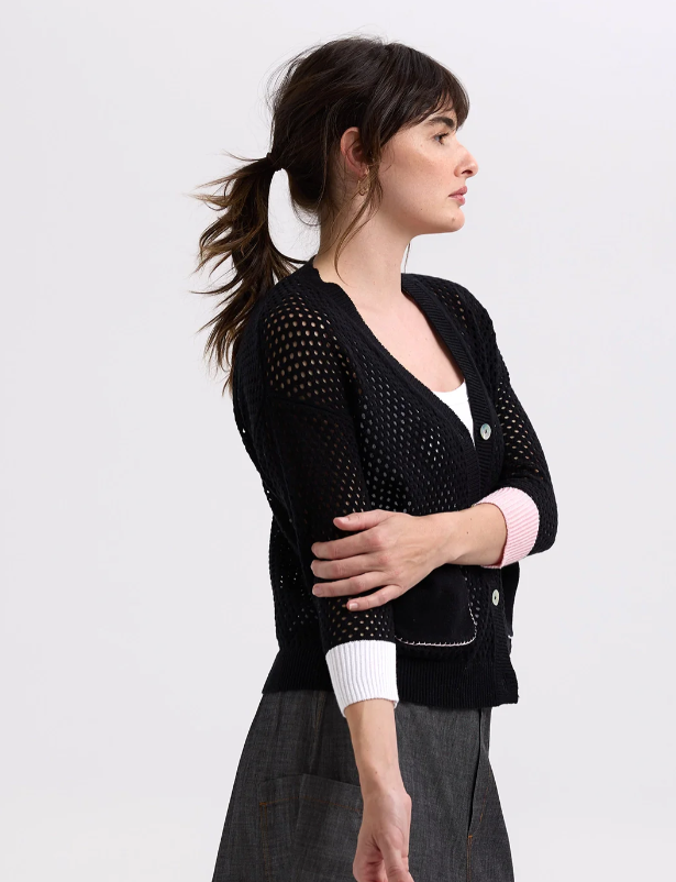 ZAKET & PLOVER HOLEY CARDIGAN BLACK