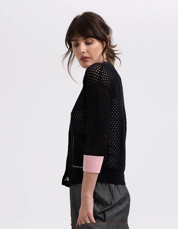 ZAKET & PLOVER HOLEY CARDIGAN BLACK